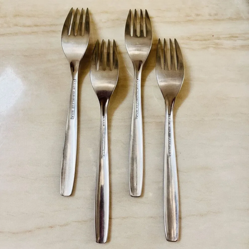 4pc INTERNATIONAL SILVER INS14 Fork 7” Stainless Satin Frosted USA Flatware